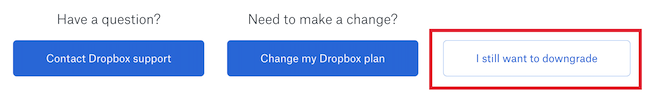 dropbox downgrade confirmation
