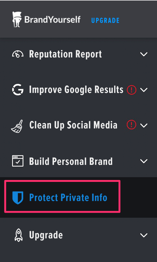 New protect info section where you can begin the Nuwber removal process
