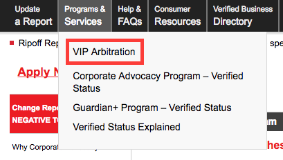 ripoff report vip arbitration option for removal